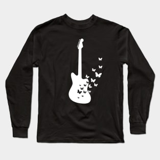 Offset Style Electric Guitar Silhouette Turning Into Butterflies Long Sleeve T-Shirt